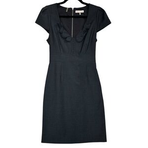 Rebecca Taylor Charcoal Gray Wool Blend Corset Sheath Dress Ruffle V-Neck Size 1